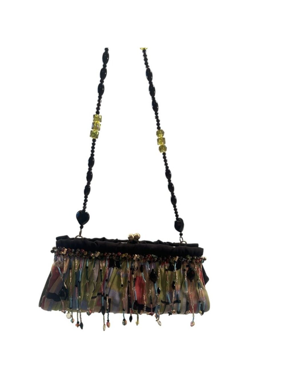 Mary Frances Beaded Fringe Evening Clutch Handbag Party Cocktail Fabric Vintage - Picture 2 of 16